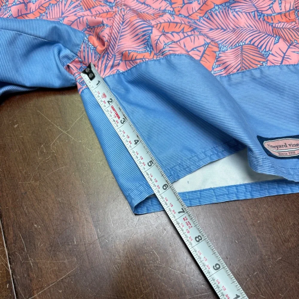 Vineyard‎ Vines Swim Trunks Kids Small 8-10 Pink Blue Palm Leaf Striped Shorts
